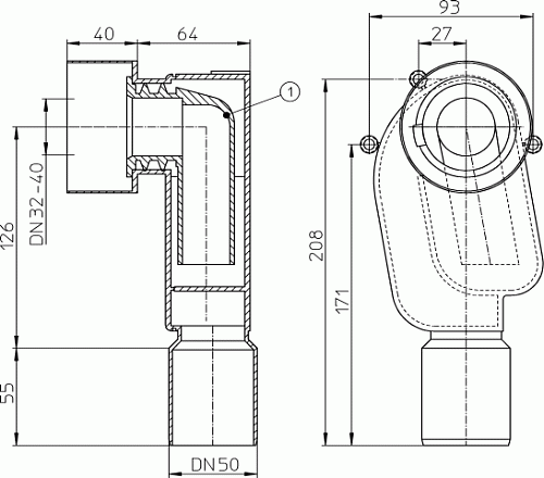 HL 134.0/40 Встраиваемый сифон DN40